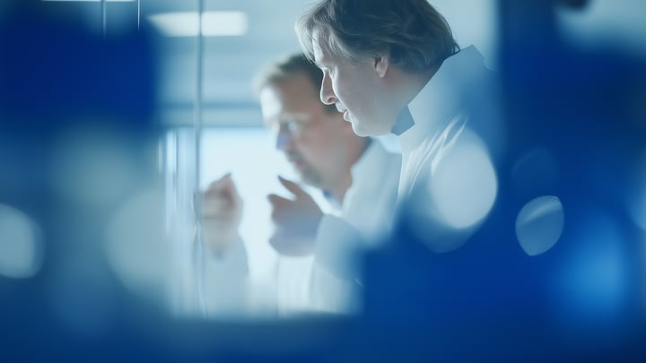 Two scientists working together to solve a problem.